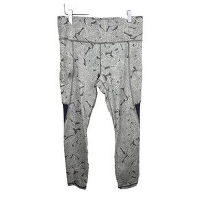 Athleta Leggings L Womens White Gray Palm Up For Anything 7/8 High Rise Pockets